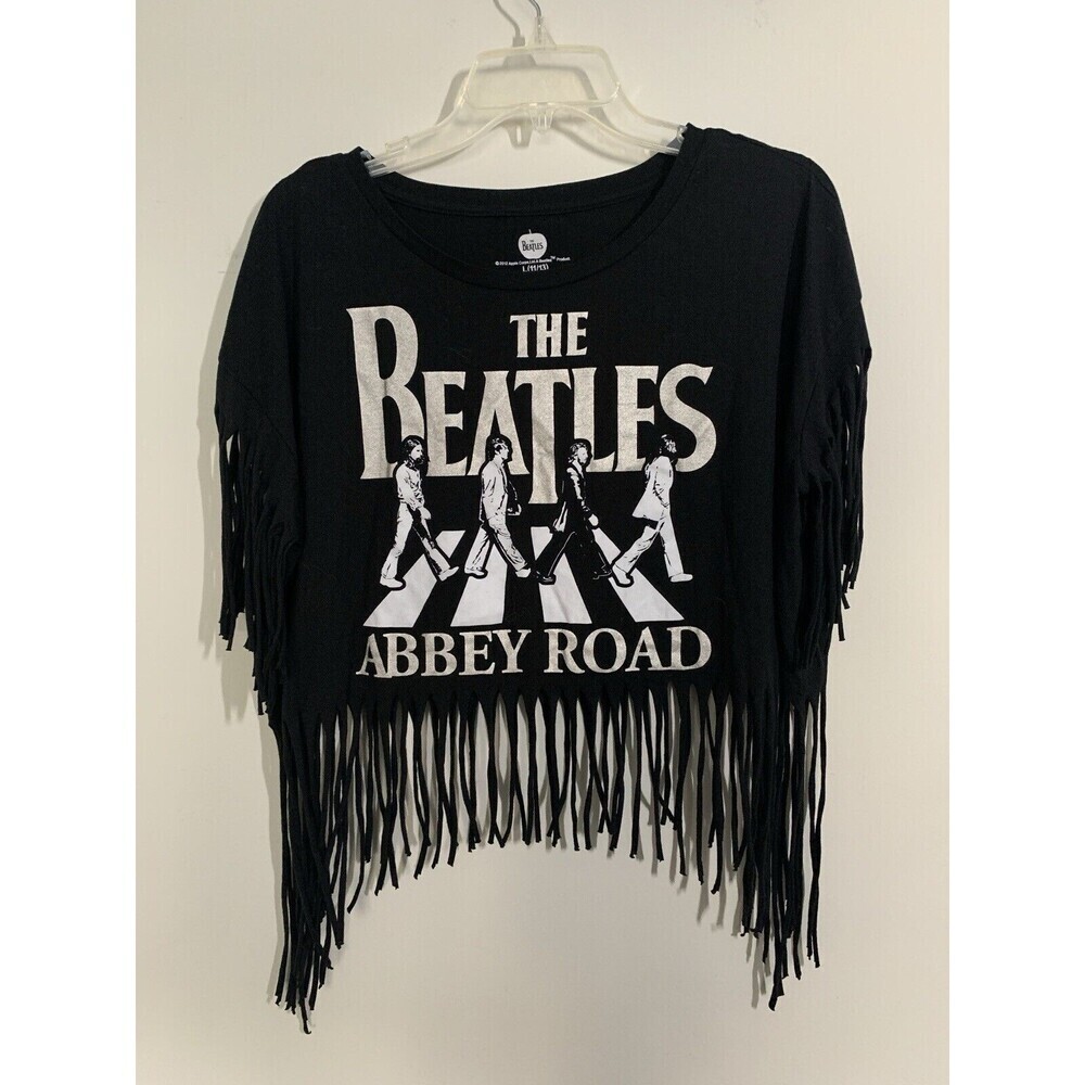 The Beatles Abbey Road Crop Fringe Top T-Shirt Large Black.